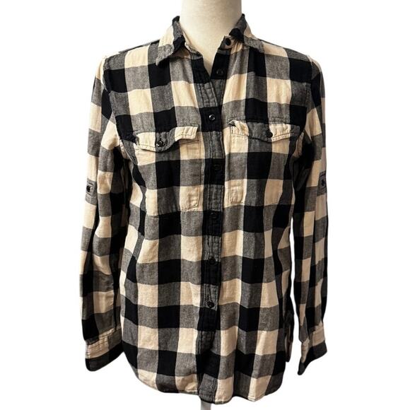 Denim & Supply Ralph Lauren Buffalo Plaid Flannel Shirt Black & Cream Size Small - Picture 2 of 8